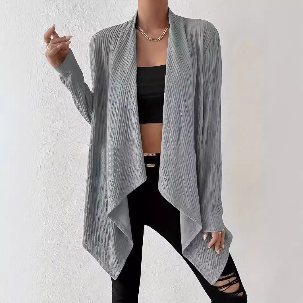 Damen Offener Crinkle-Cardigan mit Wasserfall-Saum und Longline-Silhouette Shop Nory