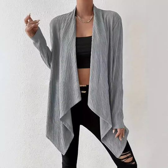Damen Offener Crinkle-Cardigan mit Wasserfall-Saum und Longline-Silhouette Shop Nory