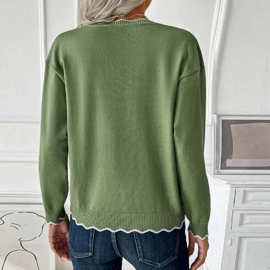 Damen Feinstrick-Pullover mit Reißverschluss-Kragen und gewellter Kontrastkante Shop Nory