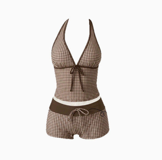 Damen Tankini mit modischem Punktmuster und verstellbarem Halter