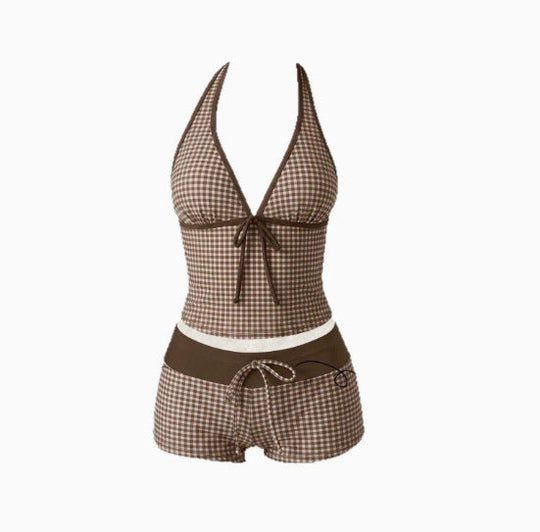 Damen Tankini mit modischem Punktmuster und verstellbarem Halter