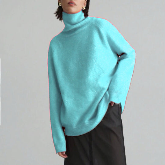 Damen Oversize Rollkragen-Feinstrickpullover mit Raglanärmeln und seitlichen Schlitzen Shop Nory