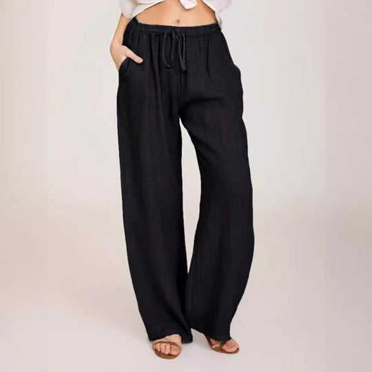 Damen luftige Palazzo-Hose mit Tunnelzugbund, elastischem Taillenabschluss und seitlichen Eingrifftaschen Shop Nory