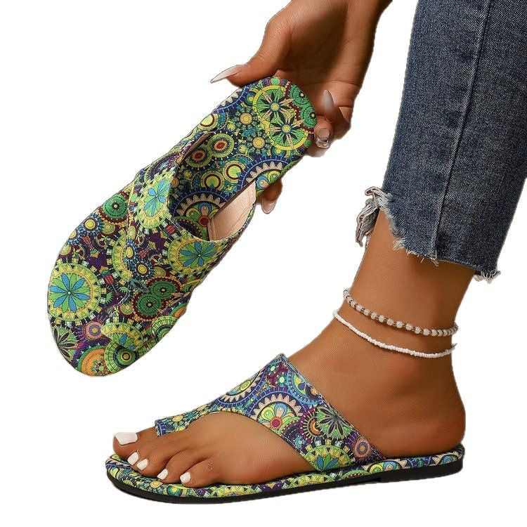 Damen Zehenstegsandalen mit buntem Blumenmuster und rutschfester Sohle Shopnory