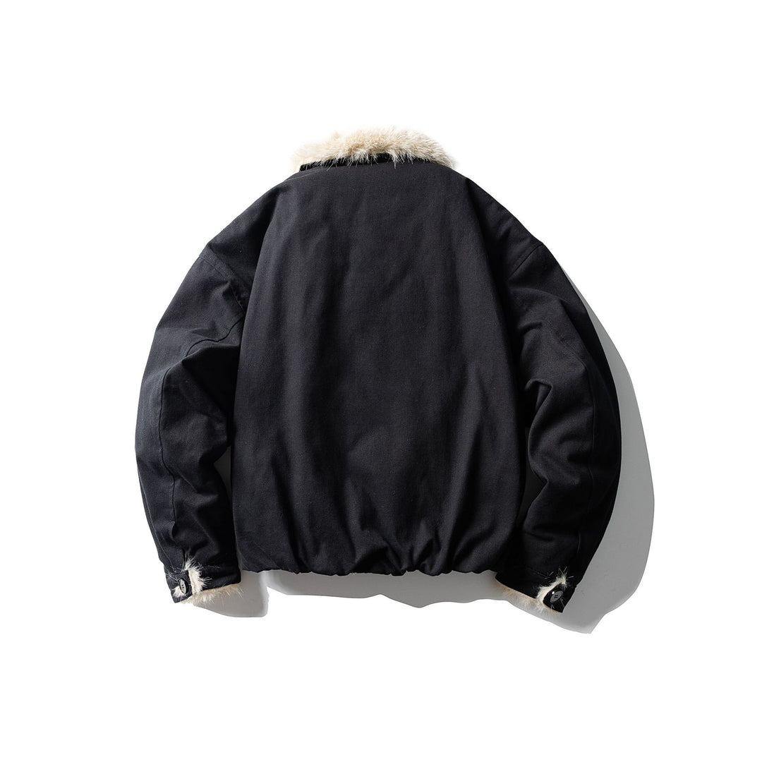 Unisex Kurz geschnittene Boxy-Bomberjacke mit Kunstfellbesatz und Knopfblende Shop Nory