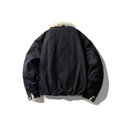 Unisex Kurz geschnittene Boxy-Bomberjacke mit Kunstfellbesatz und Knopfblende Shop Nory