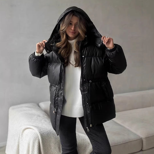 Damen Steppdaunenjacke mit tailliertem Kordelzug und Kapuze Shop Nory