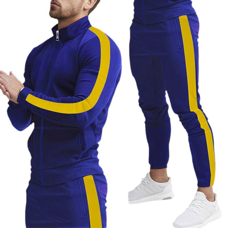 Herren Sportlicher Tapered-Trainingsanzug im Retro-Streifen-Look mit Stehkragen Shop Nory