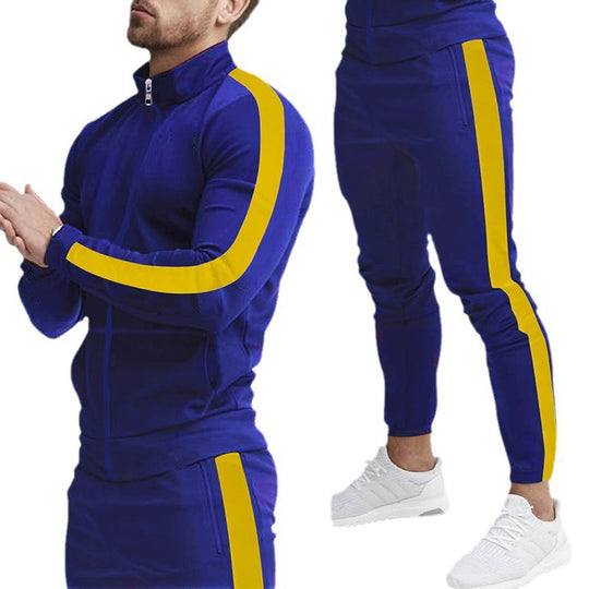 Herren Sportlicher Tapered-Trainingsanzug im Retro-Streifen-Look mit Stehkragen Shop Nory