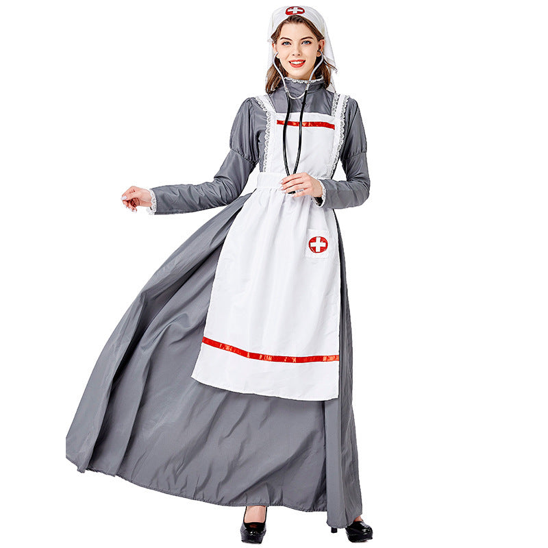 Damen nan historisches Krankenschwesternkostüm mit Schürze und Kopftuch Shop Nory