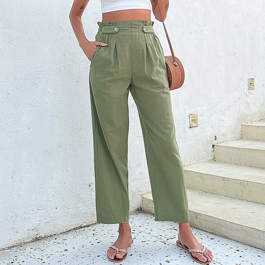 Damen Hochtaillierte Culotte-Hose mit Bundfalten, Knopf-Tabulierung und weitem Bein Shop Nory