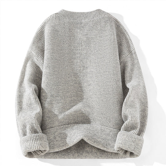 Unisex Grobstrick-Henley-Pullover mit halber Knopfleiste und Rippstruktur Shop Nory