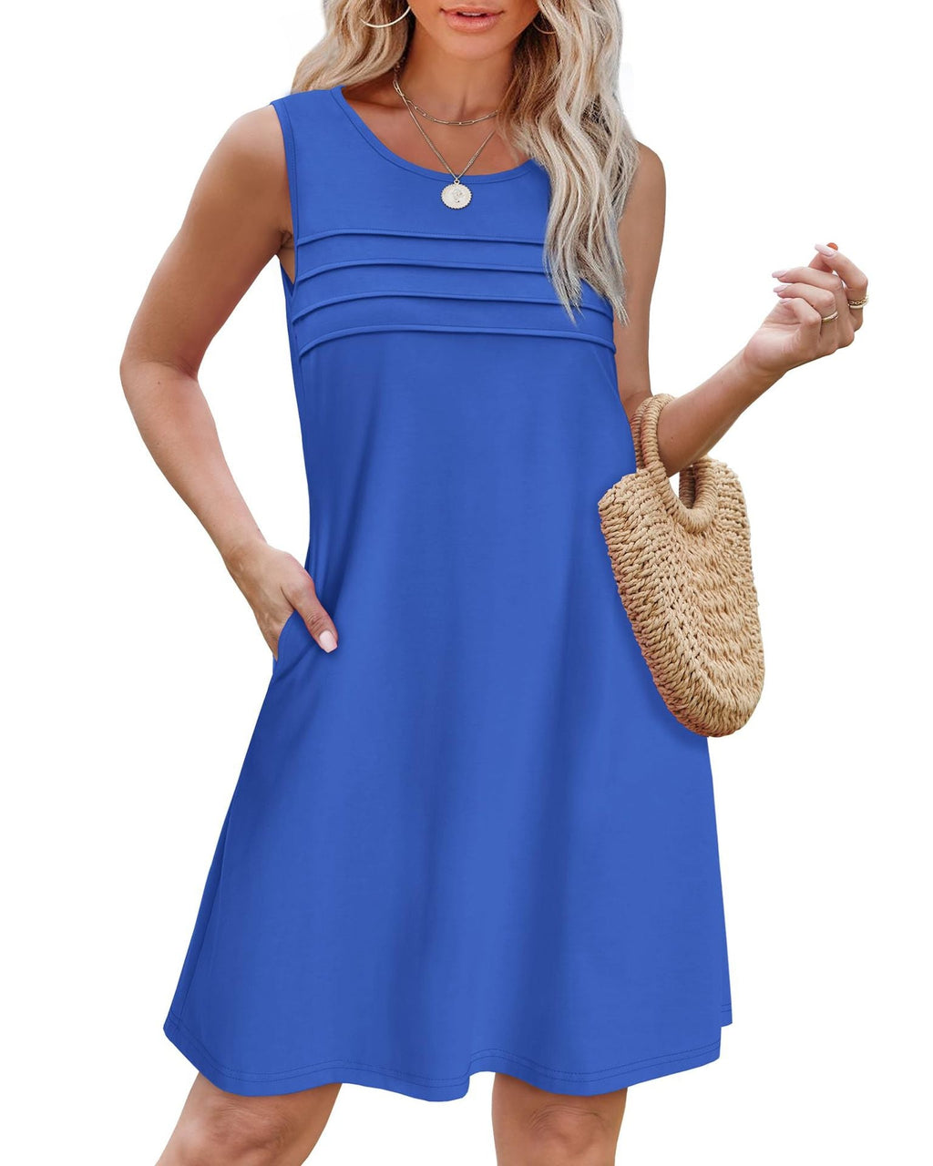 Damen Sommerkleid mit eleganter Faltenstruktur und praktischen Eingrifftaschen