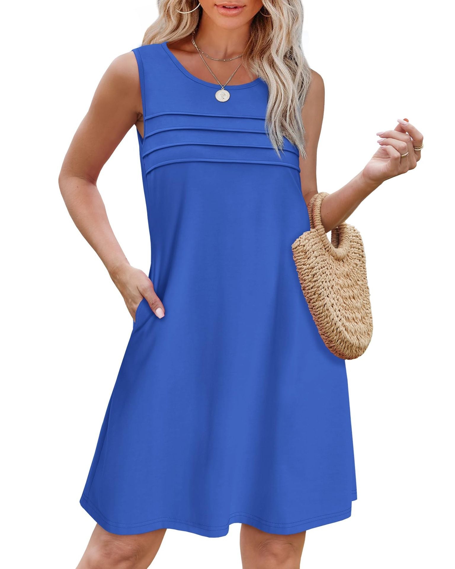 Damen Sommerkleid mit eleganter Faltenstruktur und praktischen Eingrifftaschen