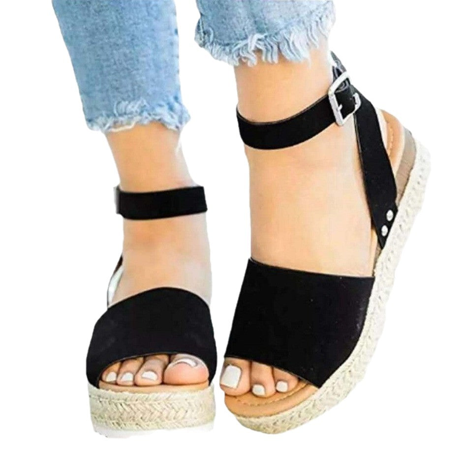 Damen Wedge-Sandalen mit elastischem Riemen und komfortablem Fußbett