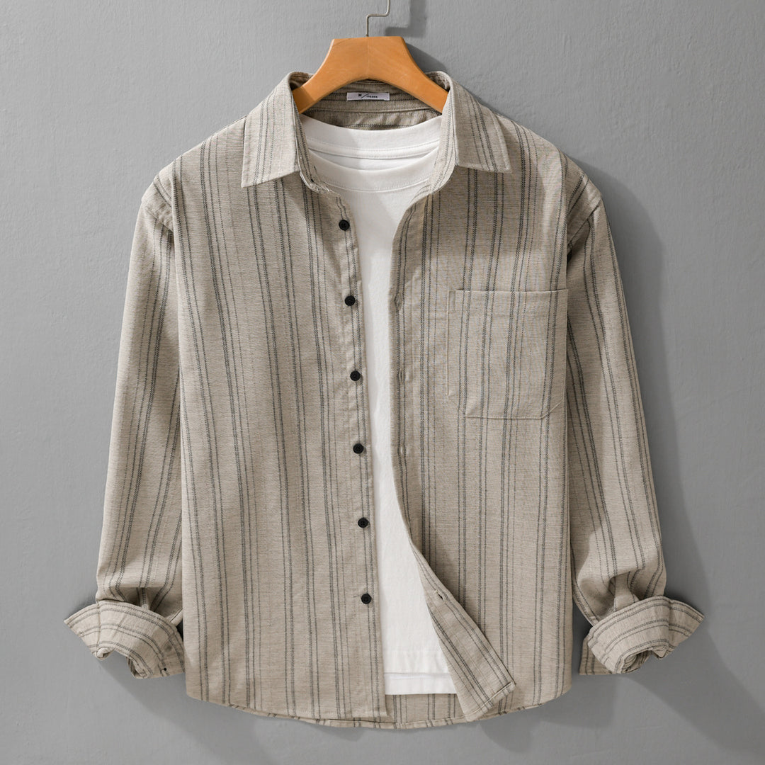Herren Relaxed-Stripe Hemdjacke aus feinem Baumwoll-Twill mit aufgesetzter Brusttasche Shop Nory