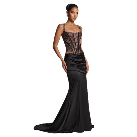 Damen Elegantes Abendkleid mit Korsett-Oberteil und drapiertem Rock Shopnory