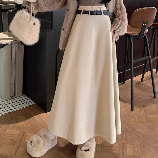 Damen Langer Maxirock mit schwingendem Schnitt und Gürtel Shop Nory