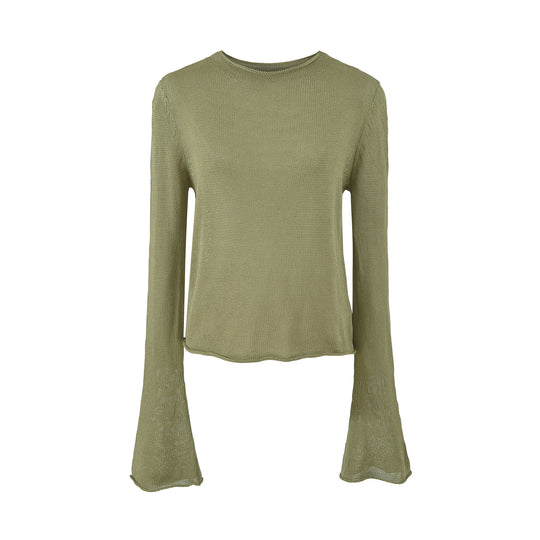 Damen Leichtes Feinstrick-Longsleeve mit ausgestellten Trompetenärmeln Shop Nory
