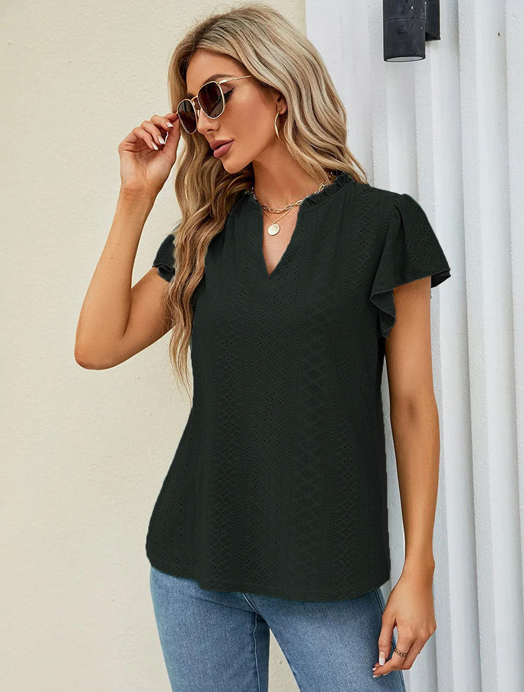 Damen luftige Bluse mit Spitzendetail