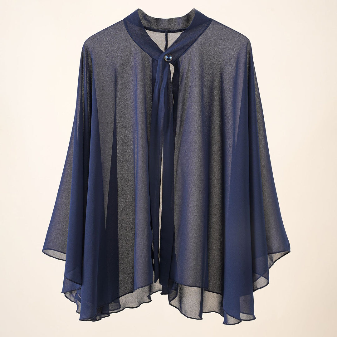 Damen Chiffon-Cape mit Schleifenkragen und Zierknopf Shop Nory