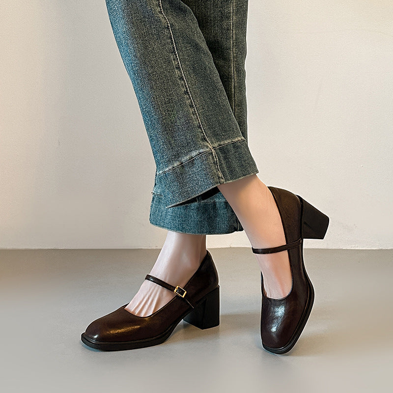 Damen elegante Mary Jane Pumps mit komfortablem Blockabsatz