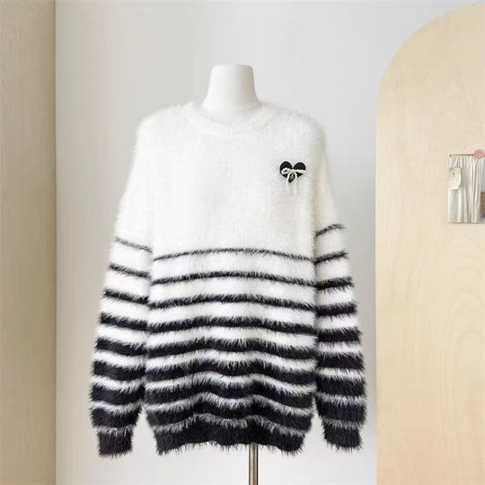 Damen Flauschiger Streifenpullover Shop Nory