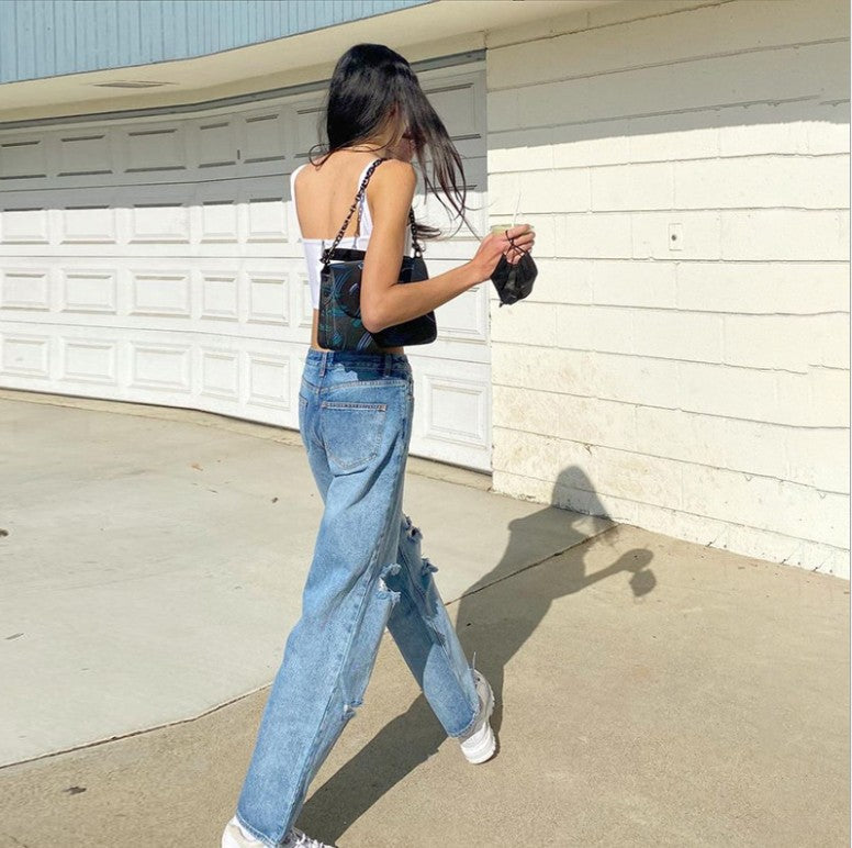 Damen lockere High-Waist Destroyed Jeans