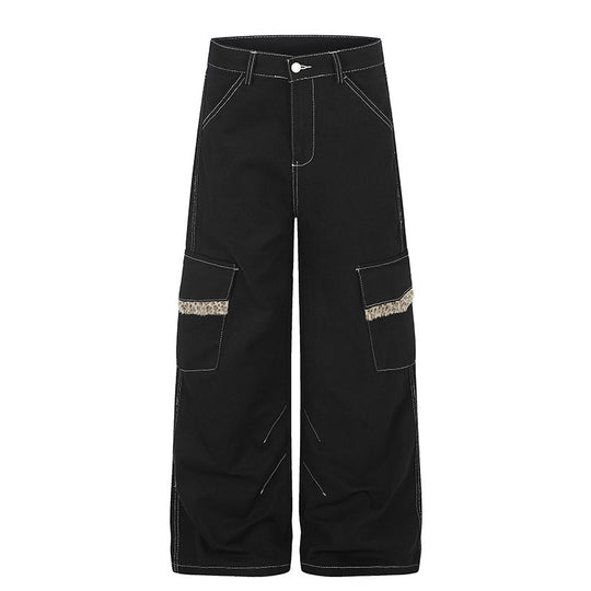 Damen Weite Cargo-Hose mit hoher Taille, großen Klappentaschen und Fellbesatz Shop Nory