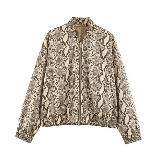 Damen Oversize-Bomberjacke mit Schlangenprint und elastischem Saum Shop Nory