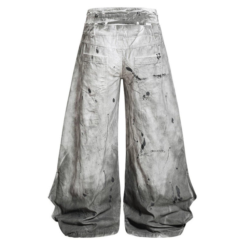 Damen Hochtaillierte weite Culotte‑Hose mit Drapierten Falten, Tunnelzug und Sprenkel‑Print Shop Nory