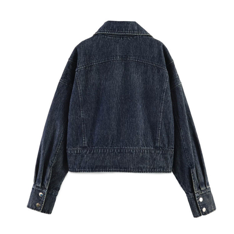 Damen oversized Cropped-Jeansjacke mit weitem Kragen Shop Nory