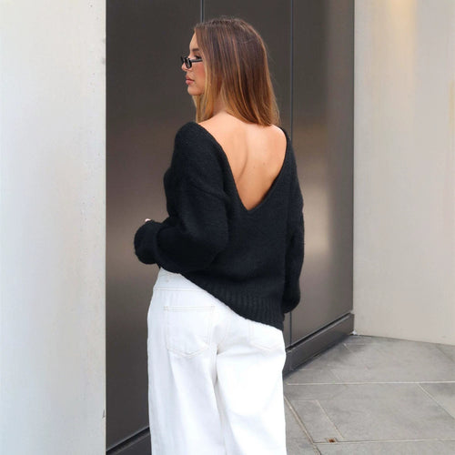 Damen Oversize Bouclé-Pullover mit weitem Boot-Ausschnitt und gerippten Bündchen Shop Nory