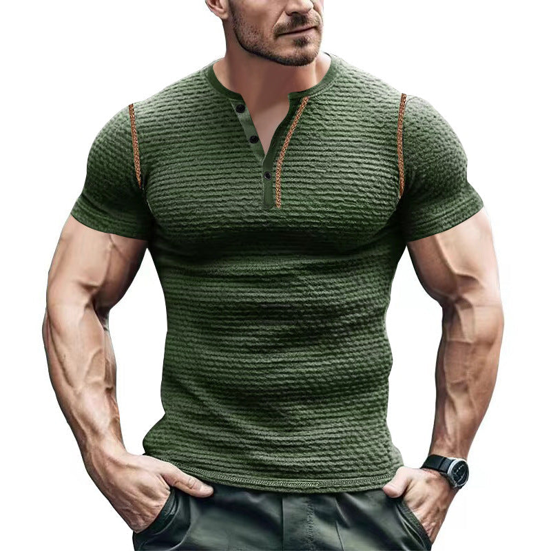 Herren Kurzarm-Henley-T-Shirt mit strukturiertem Design und praktischer Knopfleiste