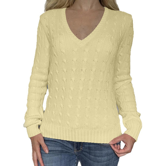 Damen nan Premium-Baumwollmix Zopfstrickpullover mit tiefem V-Ausschnitt und taillierter Silhouette Shop Nory