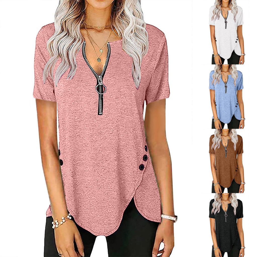 Damen Kurzarmshirt mit asymmetrischem Saum und Reißverschluss
