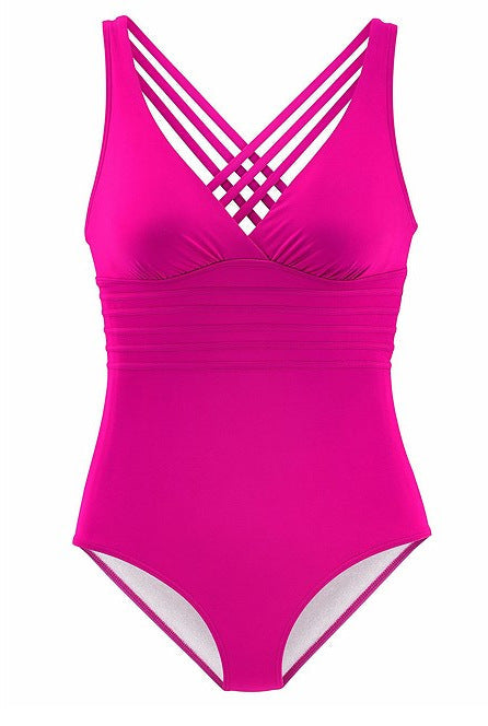 Damen funktioneller Schwimmanzug mit trendigen Kreuzträgern und Komfortbund Shopnory
