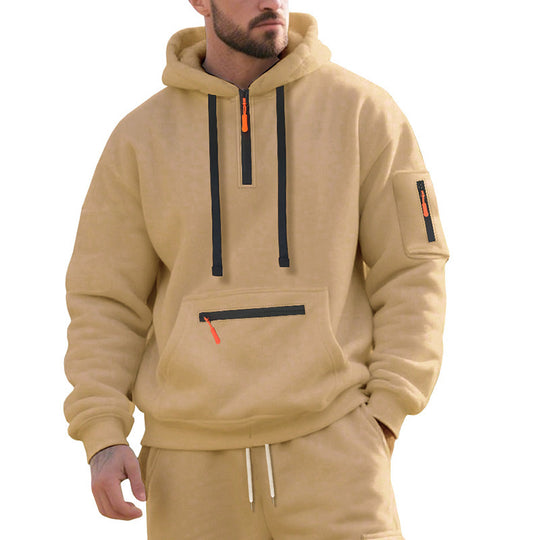 Herren Oversize-Kapuzenpullover mit halbem Reißverschluss, Kängurutasche mit Reißverschluss und Ärmel-Pocket Shop Nory