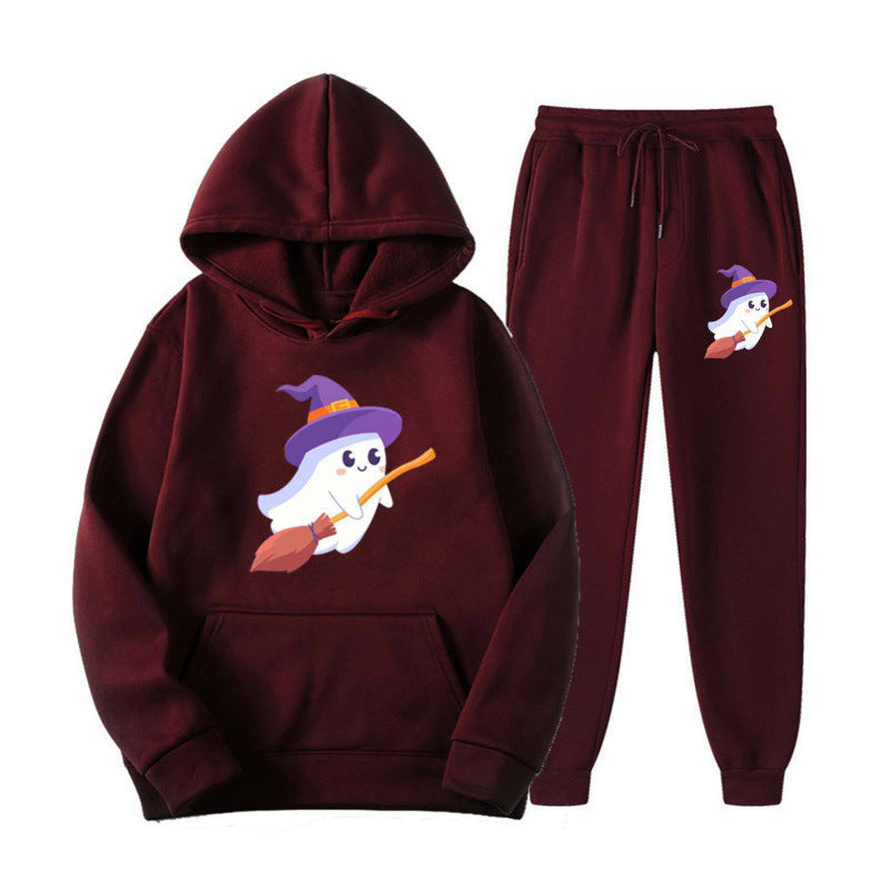 Unisex kuscheliger Kapuzenpullover und Jogginghose Set mit Halloween-Geistprint Shop Nory