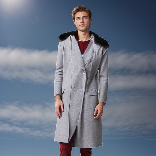 Herren elegante Wolljacke mit kunstfellkragen