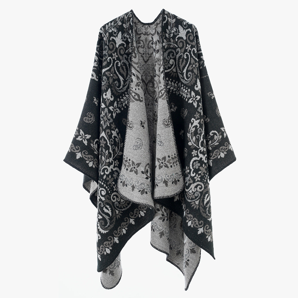 Damen Wendbarer Jacquard-Cape-Überwurf mit ornamentaler Struktur Shop Nory