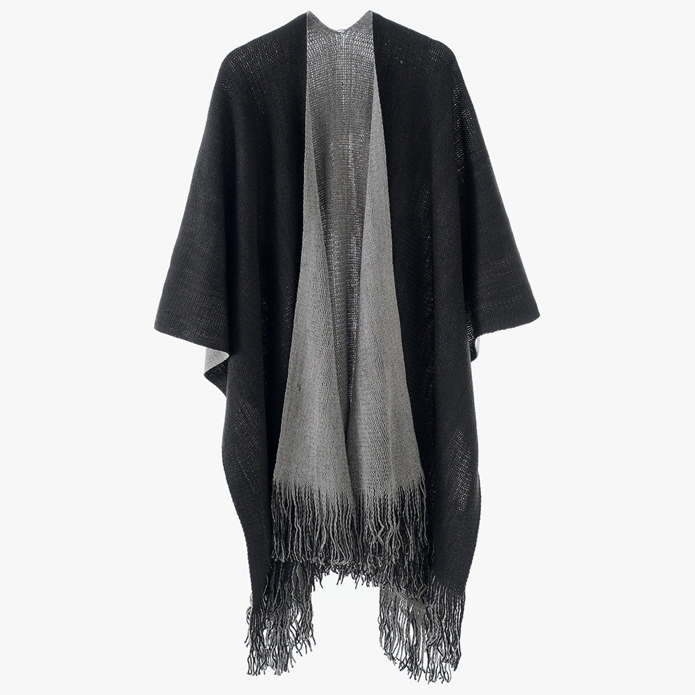 Damen Leichter Oversize-Stricküberwurf im Cape-Stil mit Fransensaum Shop Nory