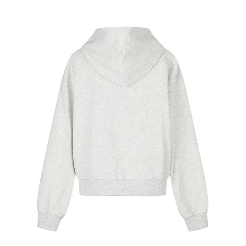 Damen Kapuzen-Sweatjacke im Retro-Sportstil mit Used-Frontprint und Kängurutaschen Shop Nory