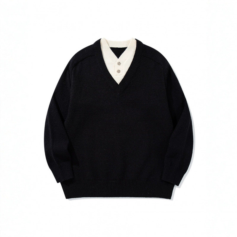Herren V‑Ausschnitt-Pullover mit integriertem Henley-Kragen Shop Nory