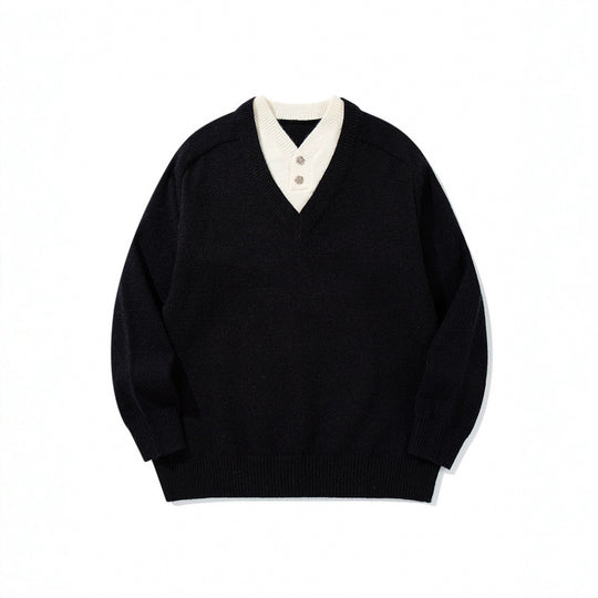 Herren V‑Ausschnitt-Pullover mit integriertem Henley-Kragen Shop Nory