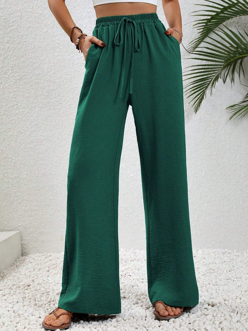 Damen Leichte, weit geschnittene Strandhose mit Elastikbund, Kordelzug und Seitentaschen Shop Nory