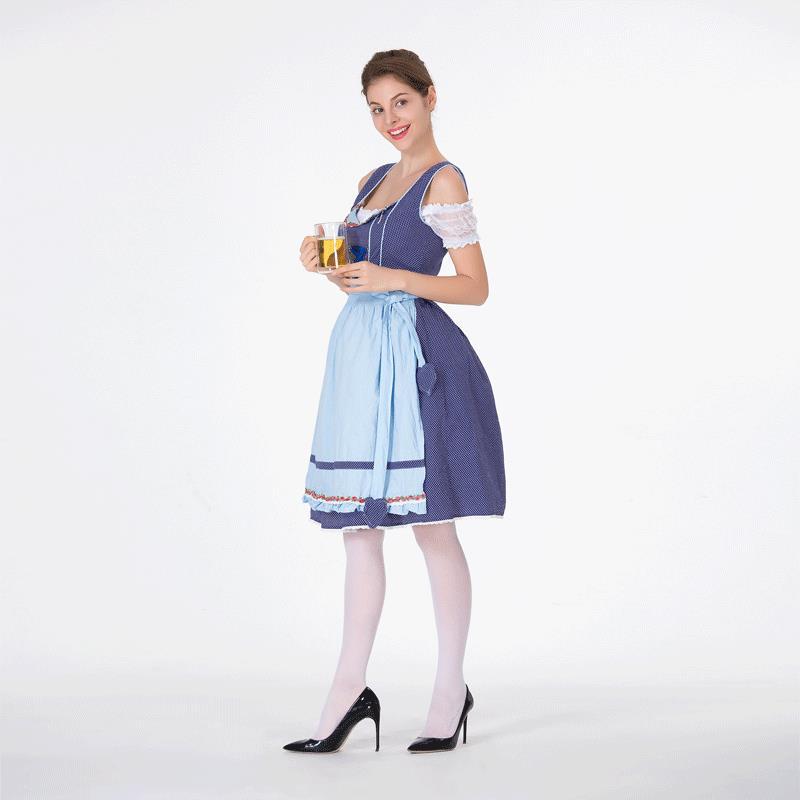 Damen nan klassisches Trachten-Dirndl mit gepunktetem Mieder, geschnürter Korsage und abnehmbarer Rüschen-Schürze Shop Nory