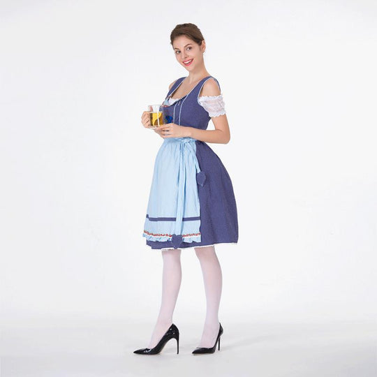 Damen nan klassisches Trachten-Dirndl mit gepunktetem Mieder, geschnürter Korsage und abnehmbarer Rüschen-Schürze Shop Nory