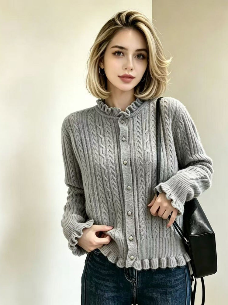 Damen Elegante Strickjacke mit Rüschendetails Shop Nory