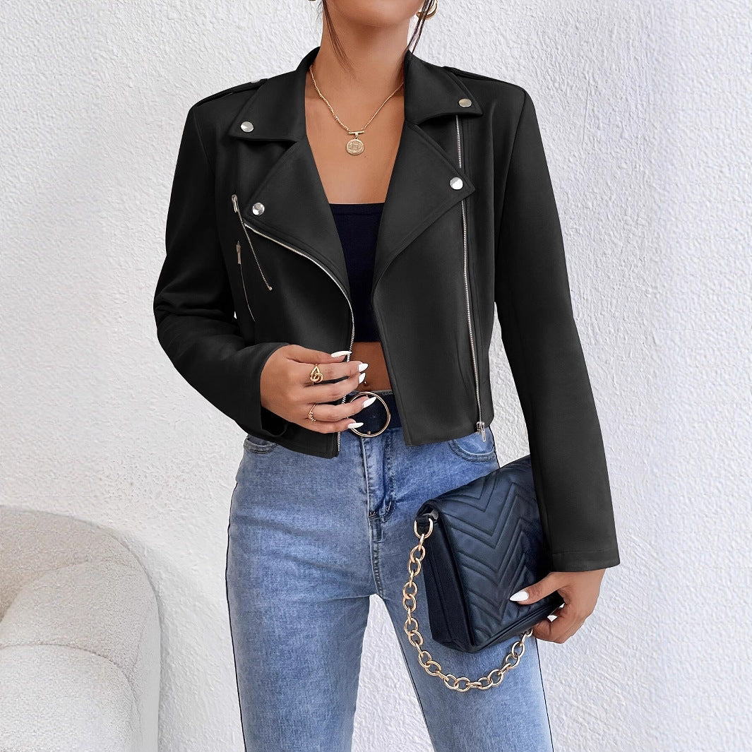 Damen Modische Bikerjacke aus Kunstleder